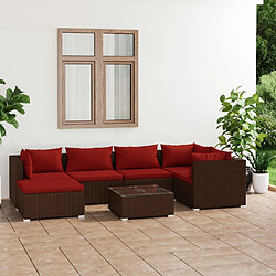 Maison Chic Salon de jardin 7 pcs + coussins - Mobilier/Meubles de jardin - Table et chaises d'extérieur Résine tressée Marron -MN99226