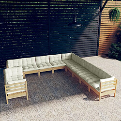 Maison Chic Salon de jardin 11 pcs avec coussins | Ensemble de Table et chaises | Mobilier d'Extérieur crème Bois de pin solide -GKD95929