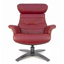 MY NEW DESIGN VEGA - Fauteuil Relax Cuir Rouge - Coque Bois en Chêne Naturel