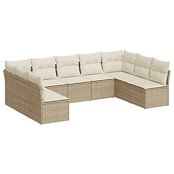 vidaXL Salon de jardin avec coussins 9 pcs beige résine tressée