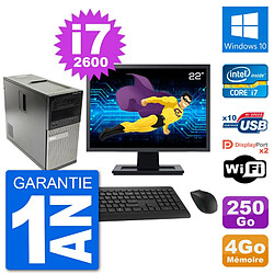 PC Tour Dell 7010 Ecran 22" Intel i7-2600 RAM 4Go Disque 250Go Windows 10 Wifi - Occasion