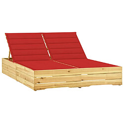 vidaXL Chaise longue double et coussins rouge Bois de pin imprégné