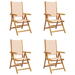 vidaXL Chaises inclinables de jardin lot de 4 beige tissu bois massif