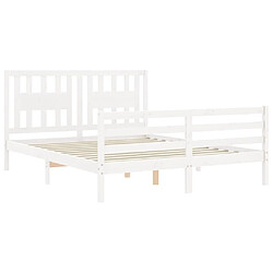 Maison Chic Lit adulte - Cadre Structure de lit avec tête de lit Contemporain blanc 160x200 cm bois massif -MN75329 pas cher