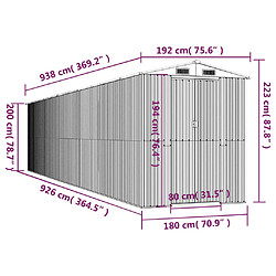 Helloshop26 Abri de jardin cabane cabanon maison de stockage remise extérieur hangar outils robuste 192 x 938 x 223 cm acier galvanisé vert 02_0022370 pas cher
