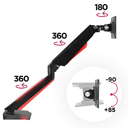 Duronic DMGM5X1 Support de moniteur | 1 écran entre 15 et 32 pouces | Lumière d'ambiance LED rouge | Hauteur ajustable | VESA 75/100 | 8 kg | Bras à gaz | Flexibilité de pivot, rotation et inclinaison pas cher