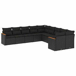 Maison Chic Salon de jardin 10 pcs avec coussins | Ensemble de Table et chaises | Mobilier d'Extérieur noir résine tressée -GKD68377