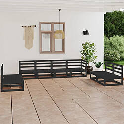 vidaXL Salon de jardin 8 pcs noir bois de pin massif