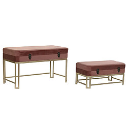 Pegane Set de 2 banquettes en velours rose et métal doré