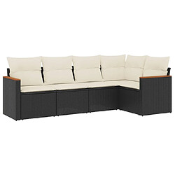 Maison Chic Salon de jardin 5 pcs avec coussins | Ensemble de Table et chaises | Mobilier d'Extérieur noir résine tressée -GKD36807