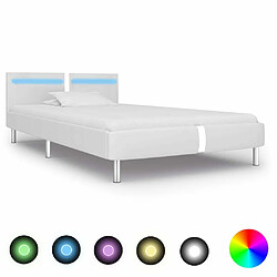 Maison Chic Lit adulte - Cadre de lit avec LED,Structure du lit Contemporain Blanc Similicuir 90 x 200 cm -MN64591