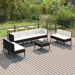 vidaXL Salon de jardin 9 pcs avec coussins Résine tressée Noir