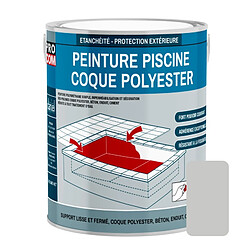 PRO COM Peinture piscine coque polyester, béton, peinture piscine polyuréthane étanche et souple, haut de gamme PROCOM-3 Kg-Gris clair (RAL 7047)