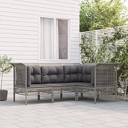 vidaXL Salon de jardin 4 pcs avec coussins Gris Résine tressée