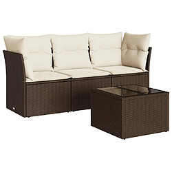 vidaXL Salon de jardin 4 pcs avec coussins marron résine tressée