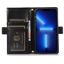 Etui en PU texture litchi, anti-rayures avec pochette à fermeture éclair et sangle pour votre iPhone 13 Pro 6.1 pouces - noir