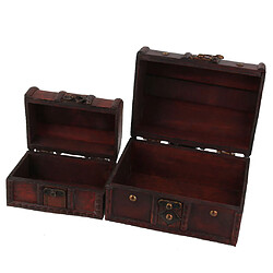 2pcs Grand et Petit Boîte de Rangement en Bois Rétro Coffret à Bijoux Boîte en bois Bijoux