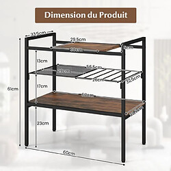 Helloshop26 Table d'appoint à 3 niveaux bout de canapé style industriel cadre en méta étagère en maille 60 x 33,5 x 61 cm brun rustique 20_0005212