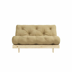 Inside 75 Canapé convertible futon ROOTS pin naturel tissu Beige blé couchage 160x200 cm. pas cher