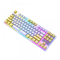 General Clavier de jeu, clavier d'ordinateur silencieux à rétroéclairage LED arc-en-ciel à 87 touches, touches multimédia, touches anti-ghosting, clavier filaire USB étanche pour PC Mac Xbox(blanc jaune)