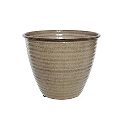 JARDIéco Cache-pot rond en acier émaillé taupe Amy - Ø 33 x 26 cm - Jardideco