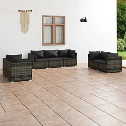 Maison Chic Salon de jardin 7 pcs + coussins - Mobilier/Meubles de jardin - Table et chaises d'extérieur Résine tressée Gris -MN50607