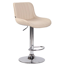 Decoshop26 Tabouret de bar chaise haute x1 en PVC crème coutures verticales support en métal chromé 10_0005094