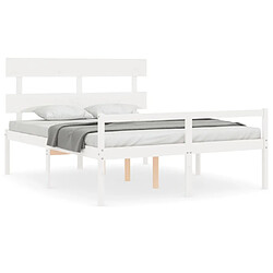 Maison Chic Lit adulte - Cadre Structure de lit avec tête de lit Contemporain blanc 160x200 cm bois massif -MN52131