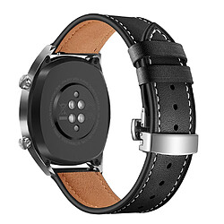 Avis Bracelet en cuir véritable haute qualité Noir argent pour votre Huawei Watch GT/Watch 2/Watch Magic