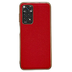 Coque en TPU + cuir véritable électroplaqué pour votre Xiaomi Redmi Note 11 4G (Qualcomm)/Note 11S 4G - rouge