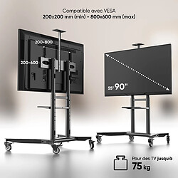 ONKRON Support TV Roulettes pour 55" - 90" TV & Ecran, Meuble TV sur Roulettes de 75 kg - Ecran Geant sur Roulette VESA 200x200 - VESA 800x600/Chariot TV à Roulettes Hauteur Réglable TS1871-B Noir