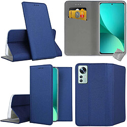 Htdmobiles Housse etui portefeuille avec coque intérieure en silicone pour Xiaomi 12 / 12X 5G + verre trempe - BLEU MAGNET