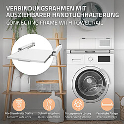 ML-Design Kit de Superposition Universel avec Plateau Coulissant, Acier, 60x60 cm, Blanc, Cadre de Liaison pour Lave-linge/Sèche-linge, Cadre Intermédiaire Extensible, Étagère Amovible Machine à Laver