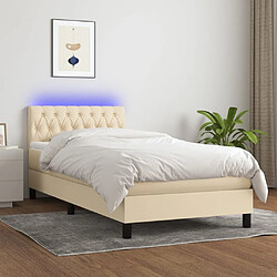 Maison Chic Lit adulte- Lit + matelas,Sommier à lattes de lit avec matelas LED Crème 100x200 cm Tissu -GKD73371