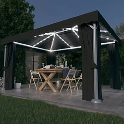 Maison Chic Tonnelle | Pergola avec rideau et guirlande lumineuse LED 4x3m Anthracite -GKD25578