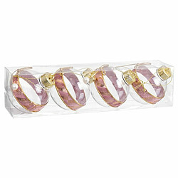 BigBuy Christmas Boules de Noël Rose Transparent Doré Plastique Tissu Lien 8 x 8 x 8 cm (4 Unités)