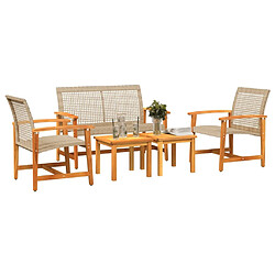 Avis Maison Chic Salon de jardin 5 pcs | Ensemble de Table et chaises | Mobilier d'Extérieur beige résine tressée et bois d'acacia -GKD48281