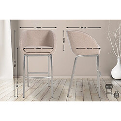 Decoshop26 Tabouret de bar x1 dossier arrondi en feutrine taupe quatre pieds en acier inoxydable 10_0005366