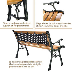 Helloshop26 Banc de jardin avec bandes en bois pieds en fer dossier ergonomique et accoudoirs incurvés pour parc cour charge max 208 kg 20_0005568