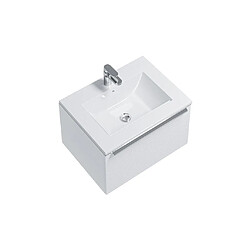 Vente-Unique Meuble de salle de bain suspendu strié blanc avec simple vasque à encastrer - 60 cm - LATOMA pas cher