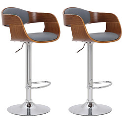 Decoshop26 Lot de 2 tabourets de bar design scandinave en PVC gris et structure en bois couleur noyer 10_0004247