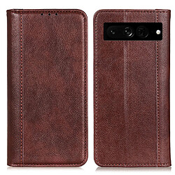 Etui en PU texture litchi, absorption magnétique, marron pour votre Google Pixel 7 Pro