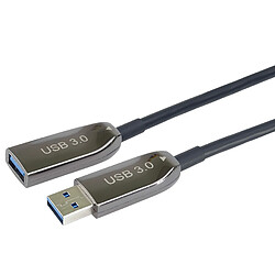 PremiumCord Câble d'Extension Optique USB 3.0 (AOC), Câble en Fibre de Verre, Câble de Données SuperSpeed ??Jusqu'à 5 Gbit/s, Câble de Charge, USB 3.0 A Femelle vers Mâle, 9pin, Noir, Longueur 15m