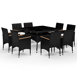 Salle à dîner de jardin 9 pcs,Table et chaise à manger Résine tressée et acacia Noir -MN49657