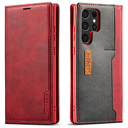 Coque en TPU + PU LC.IMEEKE avec porte-carte rouge pour votre Samsung Galaxy S22 Ultra 5G