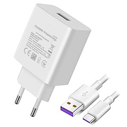 Chargeur Mural USB SuperCharge 40W Charge Rapide avec Câble USB-C Huawei Blanc