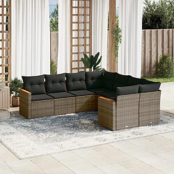 Maison Chic Salon de jardin 8 pcs avec coussins | Ensemble de Table et chaises | Mobilier d'Extérieur gris résine tressée -GKD63265