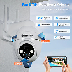 Avis YESKAMO 2K 5MP Camera Surveillance WiFi Exterieure sans Fil Solaire 360° PTZ, Caméra Exterieur Solaire Batterie 2,4 GHz, Vision Nocturne Couleur, Détection PIR, Audio Bidirectionnel