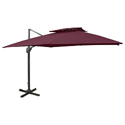 ComfortXL Parasol Déporté Avec Double Toit 300x300 Cm Rouge Bordeaux