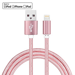 Wewoo Câble or rose pour iPhone X / 8 et 8 Plus / 7 7 Plus / 6 6 6 Plus 6 Plus / 5 5S & SE & 5C / iPad YF-MX02 1 M 2.4A MFI Certifié Lightning à USB Nylon Weave Style Data Sync de Recharge